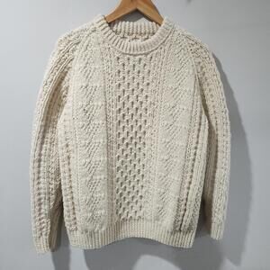 Vintage Cable Knit Fisherman Sweater Crewneck Chunky Knit Ivory Wool Ireland
